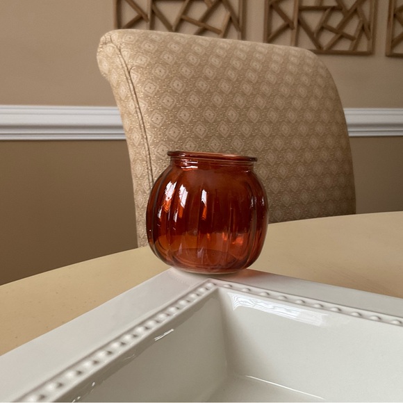Autumn Orange Ribbed Glass Vase Platter Decoration - Picture 2 of 7